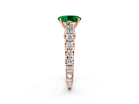 Rose gold Oval Cut Emerald Classic Solitaire Ring with Pavé Band and Four-Prong Setting_2