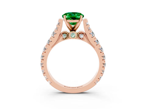 Rose gold Oval Cut Emerald Classic Solitaire Ring with Pavé Band and Four-Prong Setting_3