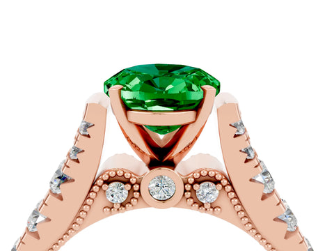 Rose gold Oval Cut Emerald Classic Solitaire Ring with Pavé Band and Four-Prong Setting_4