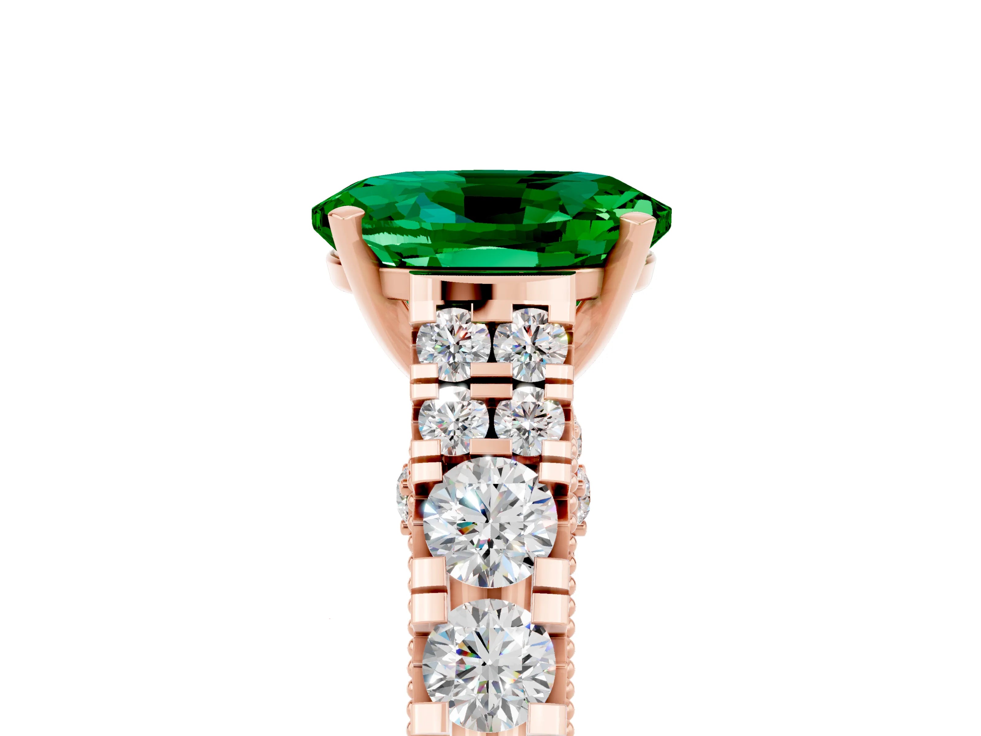 Rose gold Oval Cut Emerald Classic Solitaire Ring with Pavé Band and Four-Prong Setting_5