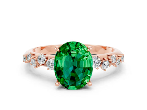 Rose gold Oval Cut Emerald Cluster Side Stone Solitaire Ring with Prong Setting_24