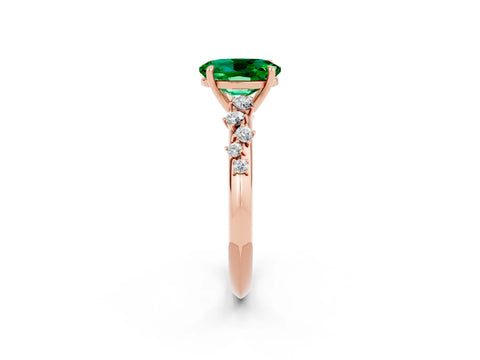 Rose gold Oval Cut Emerald Cluster Side Stone Solitaire Ring with Prong Setting_26