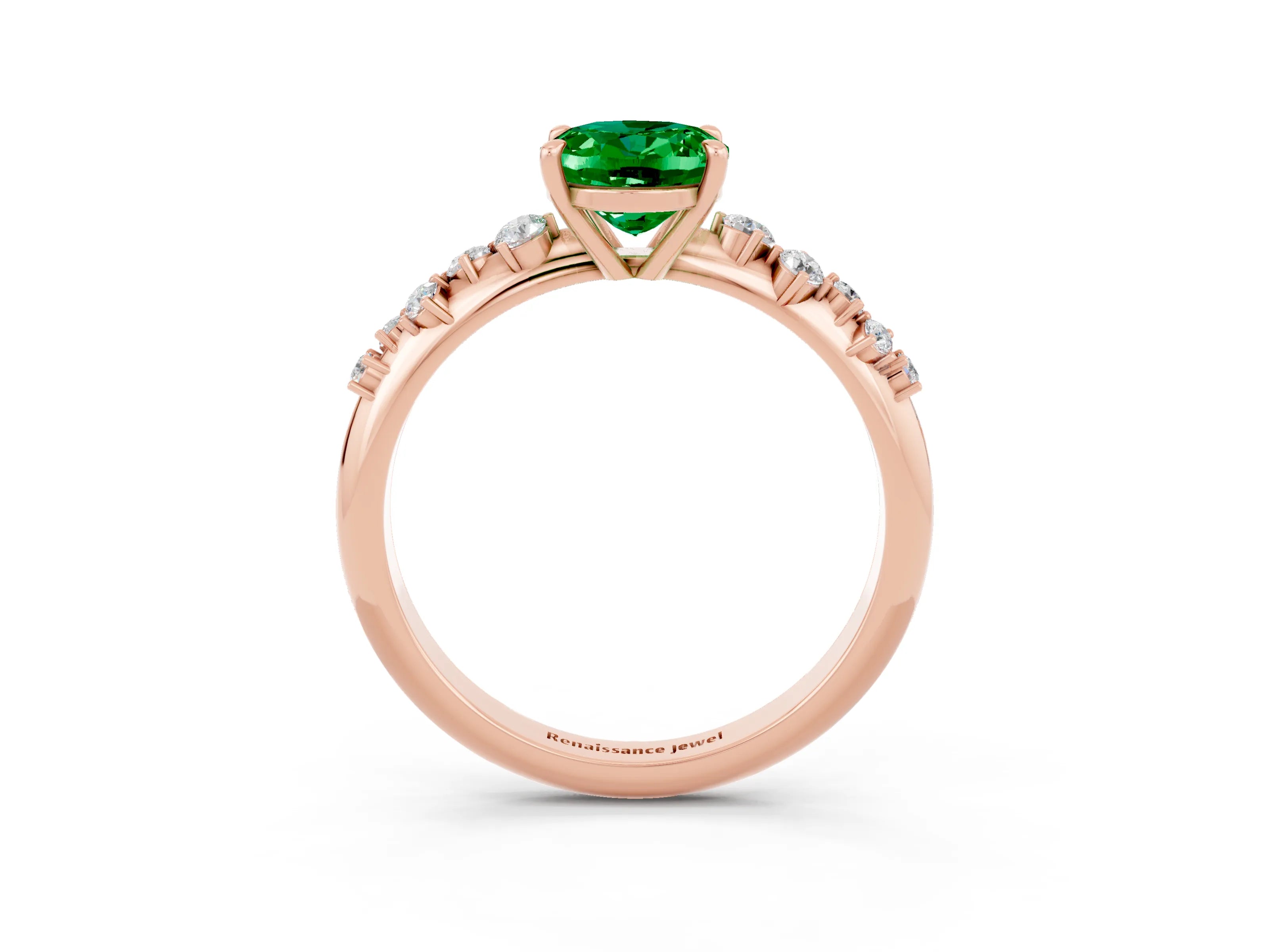 Rose gold Oval Cut Emerald Cluster Side Stone Solitaire Ring with Prong Setting_27