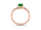 Rose gold Oval Cut Emerald Cluster Side Stone Solitaire Ring with Prong Setting_27