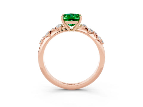 Rose gold Oval Cut Emerald Cluster Side Stone Solitaire Ring with Prong Setting_27