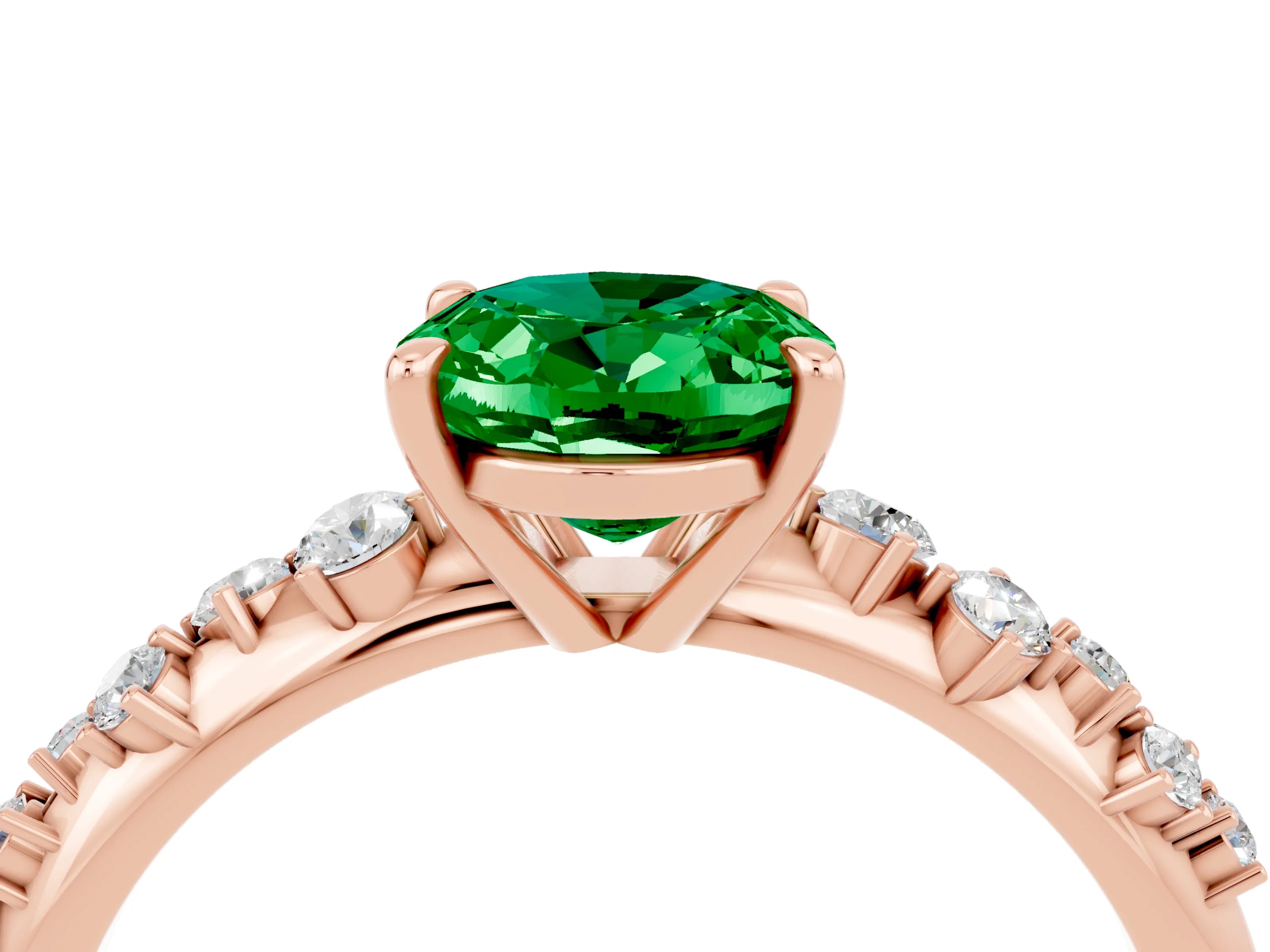 Rose gold Oval Cut Emerald Cluster Side Stone Solitaire Ring with Prong Setting_28