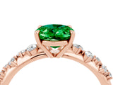 Rose gold Oval Cut Emerald Cluster Side Stone Solitaire Ring with Prong Setting_28