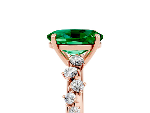 Rose gold Oval Cut Emerald Cluster Side Stone Solitaire Ring with Prong Setting_29