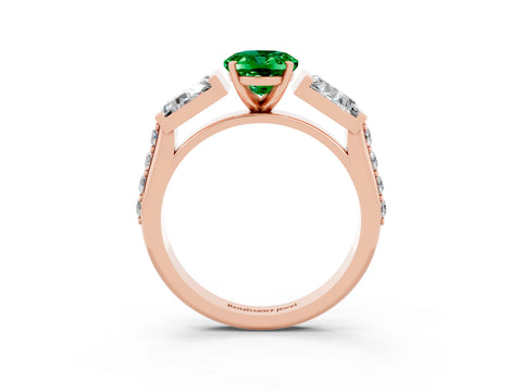 Rose gold Oval Cut Emerald Engagement Ring with Baguette Side Stones and Channel Set Band_3