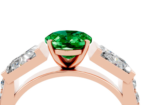Rose gold Oval Cut Emerald Engagement Ring with Baguette Side Stones and Channel Set Band_4