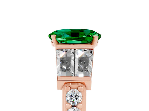 Rose gold Oval Cut Emerald Engagement Ring with Baguette Side Stones and Channel Set Band_5