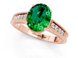 Rose gold Oval Cut Emerald Engagement Ring with Milgrain Channel Set Band and Prong Setting_1