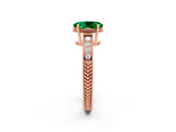 Rose gold Oval Cut Emerald Engagement Ring with Milgrain Channel Set Band and Prong Setting_2