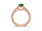 Rose gold Oval Cut Emerald Engagement Ring with Milgrain Channel Set Band and Prong Setting_3