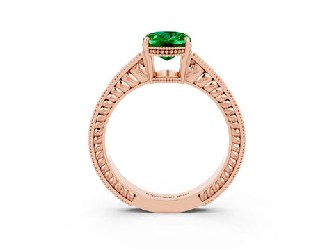 Rose gold Oval Cut Emerald Engagement Ring with Milgrain Channel Set Band and Prong Setting_3