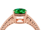 Rose gold Oval Cut Emerald Engagement Ring with Milgrain Channel Set Band and Prong Setting_4