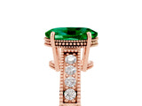 Rose gold Oval Cut Emerald Engagement Ring with Milgrain Channel Set Band and Prong Setting_5