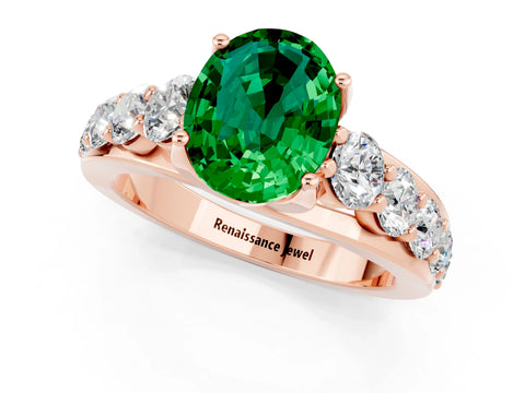 Rose gold Oval Cut Emerald Engagement Ring with Pavé Band and Four-Prong Setting_1