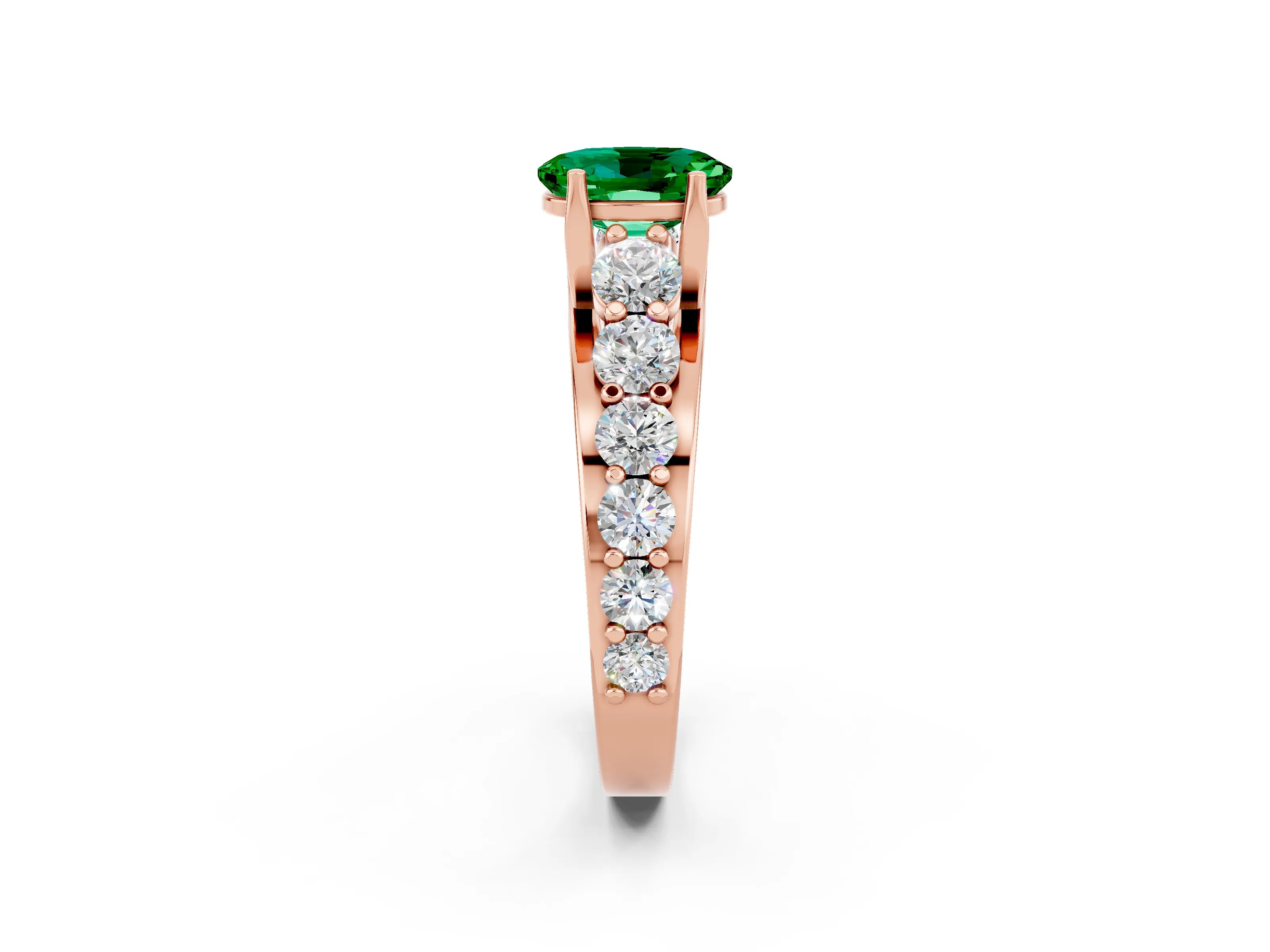 Rose gold Oval Cut Emerald Engagement Ring with Pavé Band and Four-Prong Setting_2