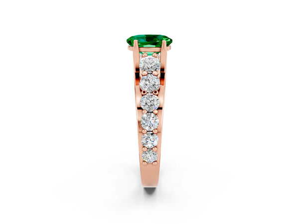 Rose gold Oval Cut Emerald Engagement Ring with Pavé Band and Four-Prong Setting