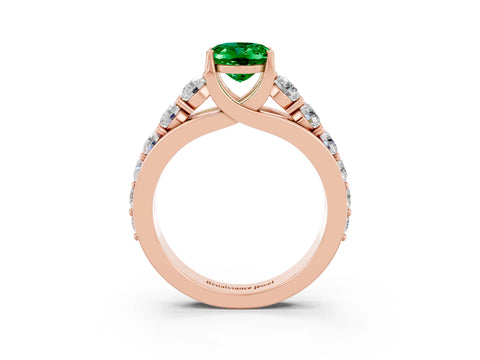 Rose gold Oval Cut Emerald Engagement Ring with Pavé Band and Four-Prong Setting_3