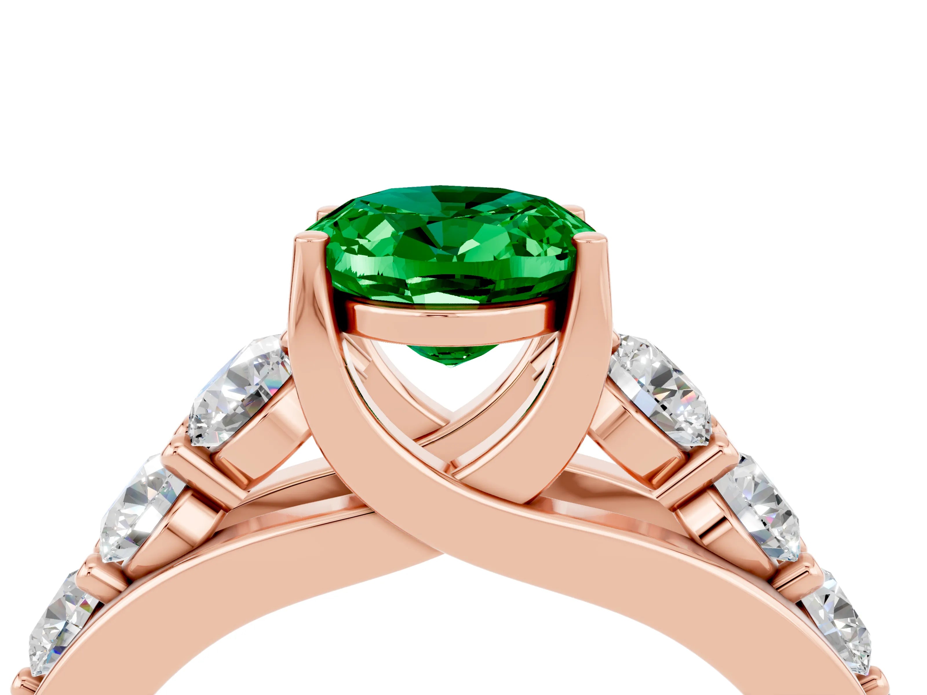 Rose gold Oval Cut Emerald Engagement Ring with Pavé Band and Four-Prong Setting_4
