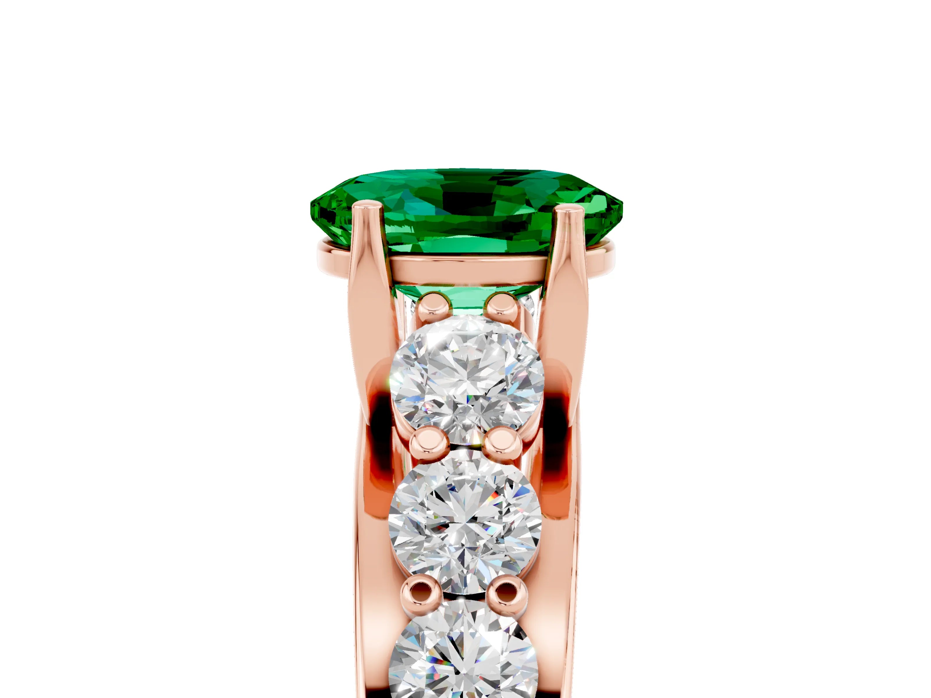Rose gold Oval Cut Emerald Engagement Ring with Pavé Band and Four-Prong Setting_5