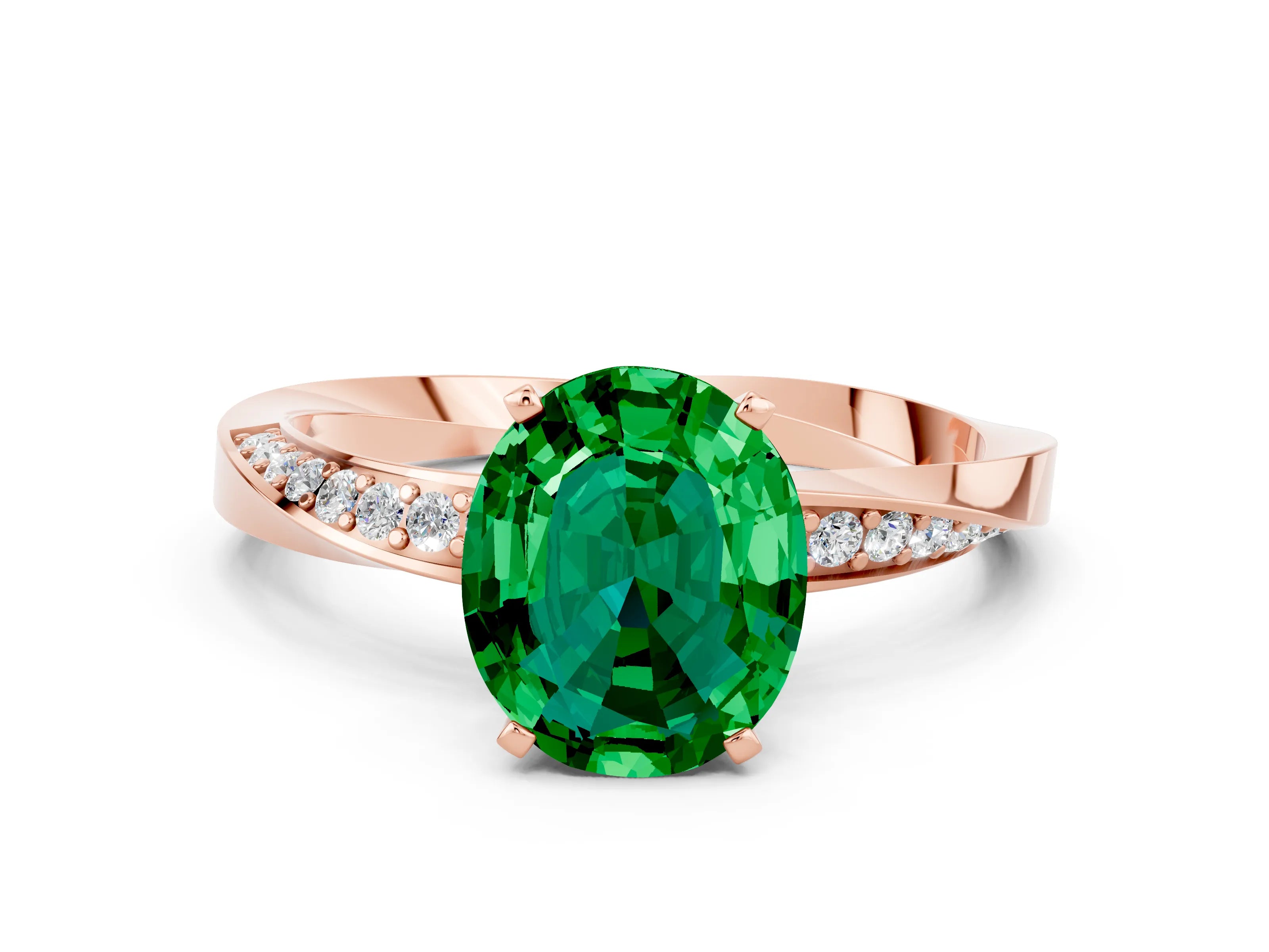 Rose gold Oval Cut Emerald Engagement Ring with Side Stone Accents and Four-Prong Setting_27
