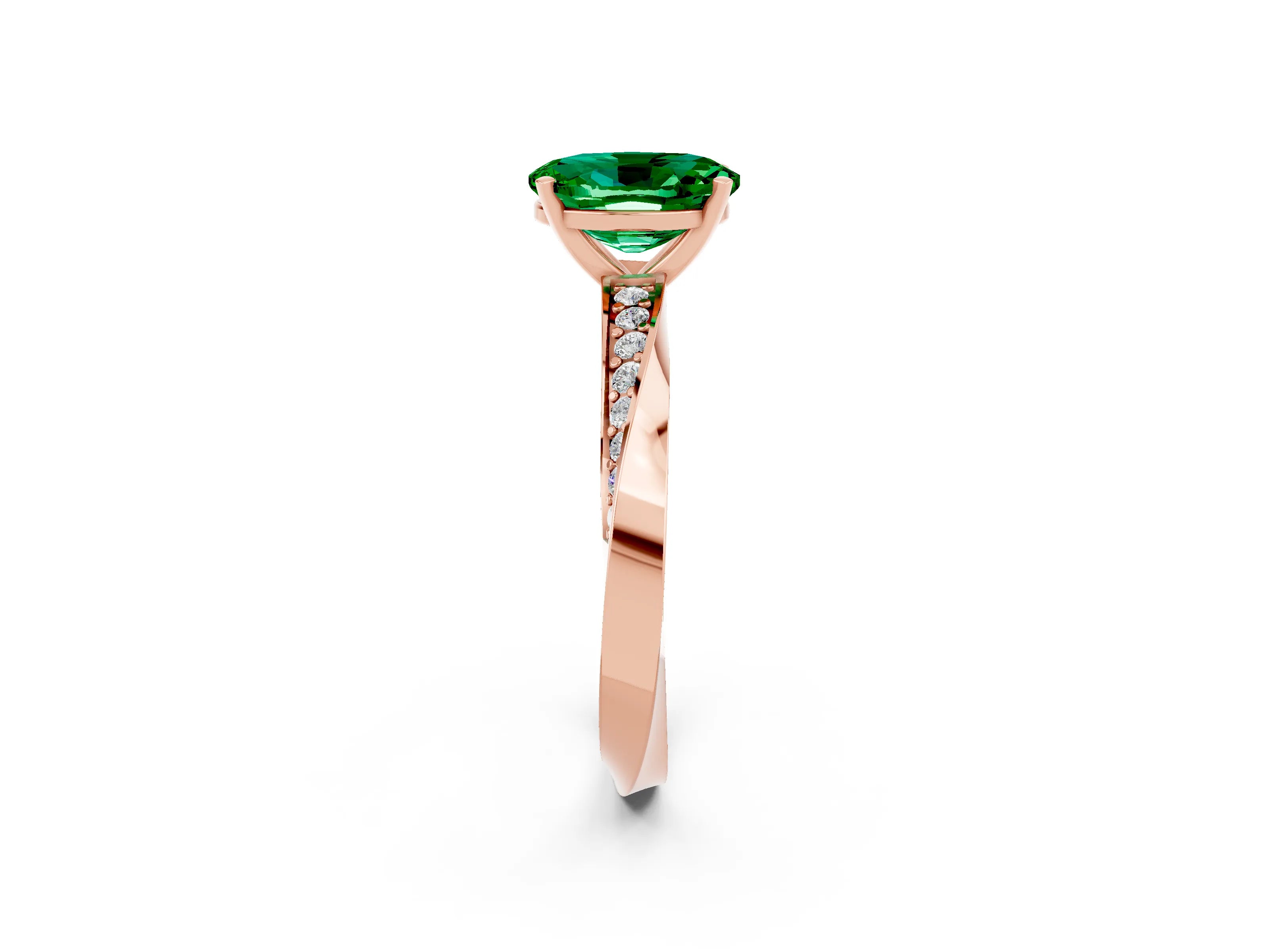 Rose gold Oval Cut Emerald Engagement Ring with Side Stone Accents and Four-Prong Setting_29