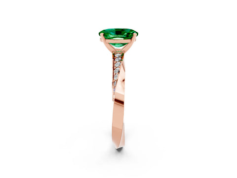 Rose gold Oval Cut Emerald Engagement Ring with Side Stone Accents and Four-Prong Setting_29