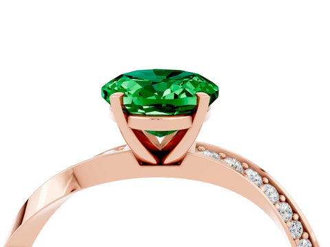 Rose gold Oval Cut Emerald Engagement Ring with Side Stone Accents and Four-Prong Setting_31