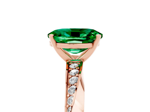 Rose gold Oval Cut Emerald Engagement Ring with Side Stone Accents and Four-Prong Setting_32