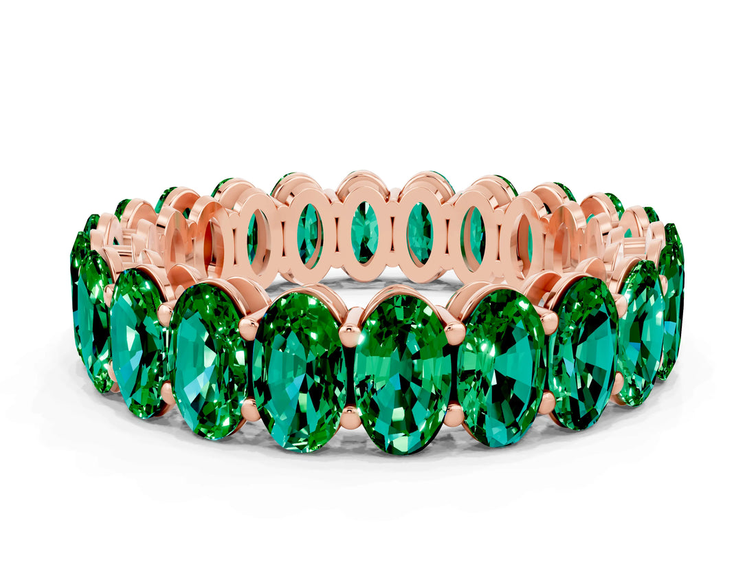 Rose gold Oval Cut Emerald Eternity Band with Shared Prong Setting