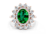 Rose gold Oval Cut Emerald Floral Double Halo Engagement Ring with Prong Setting_78