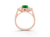 Rose gold Oval Cut Emerald Floral Double Halo Engagement Ring with Prong Setting_81
