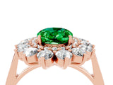 Rose gold Oval Cut Emerald Floral Double Halo Engagement Ring with Prong Setting_82