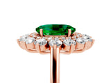 Rose gold Oval Cut Emerald Floral Double Halo Engagement Ring with Prong Setting_83