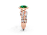 Rose gold Oval Cut Emerald Halo Ring with Round Split Shank and Prong Setting_50