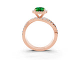 Rose gold Oval Cut Emerald Halo Ring with Round Split Shank and Prong Setting_51