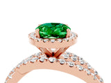 Rose gold Oval Cut Emerald Halo Ring with Round Split Shank and Prong Setting_52