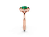 Rose gold Oval Cut Emerald Halo Ring with Tapered Band and Four-Prong Setting_2
