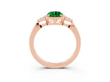 Rose gold Oval Cut Emerald Halo Ring with Tapered Band and Four-Prong Setting_3