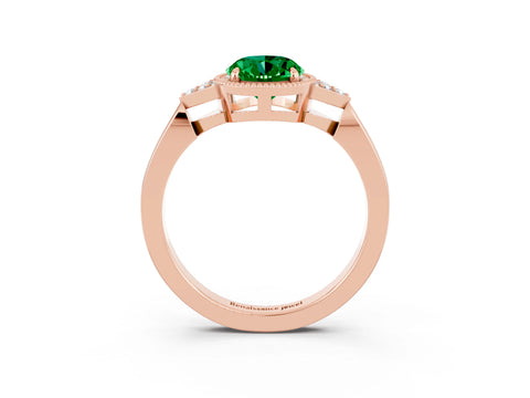 Rose gold Oval Cut Emerald Halo Ring with Tapered Band and Four-Prong Setting_3