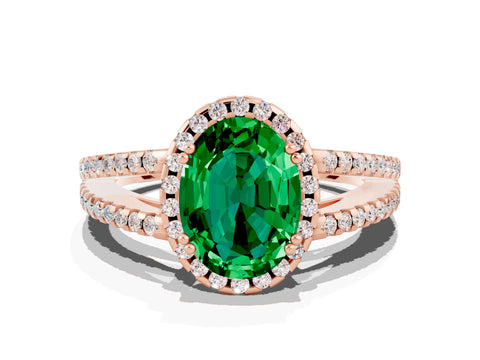 Rose gold Oval Cut Emerald Halo Split Shank Engagement Ring_12