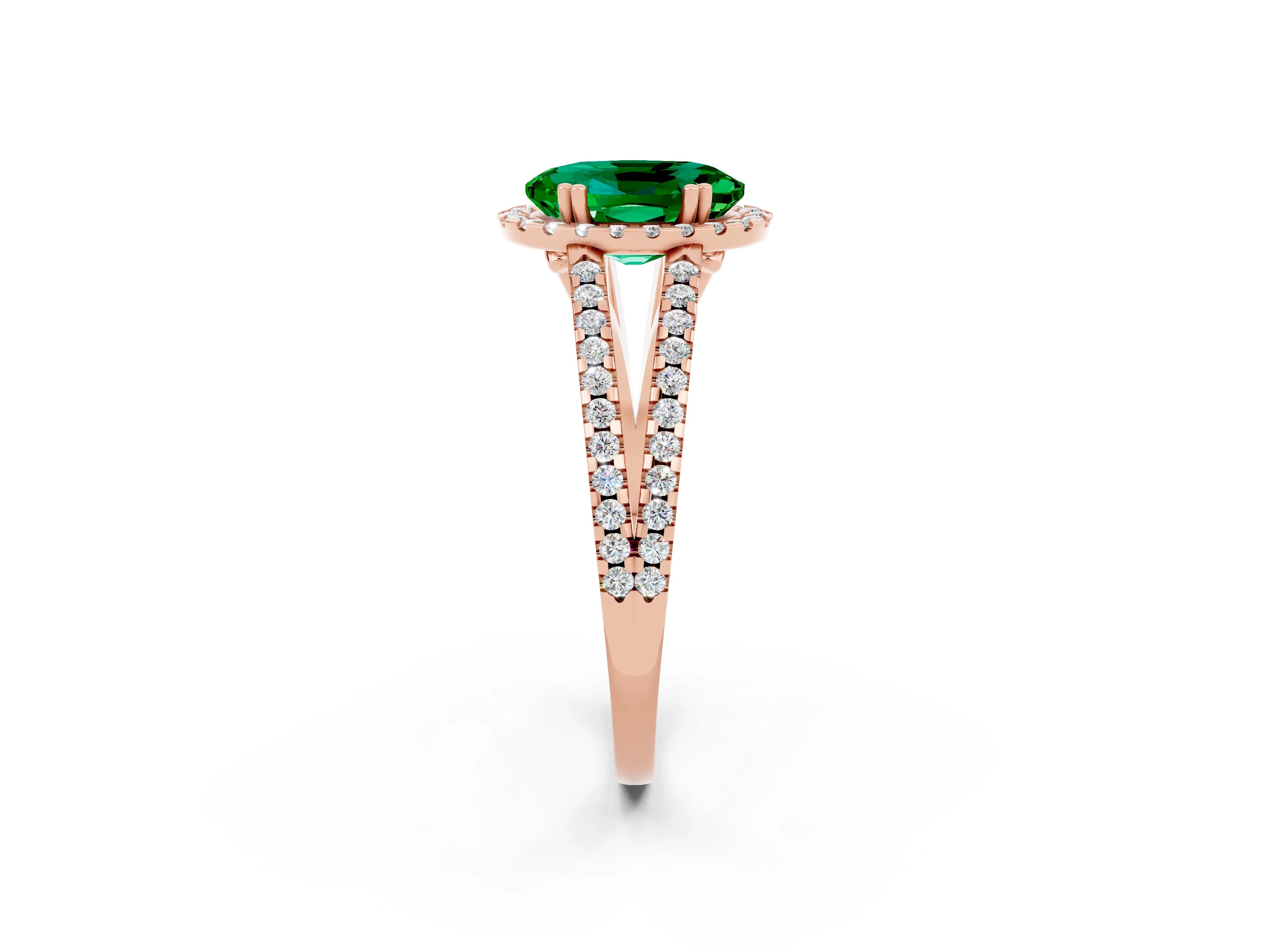 Rose gold Oval Cut Emerald Halo Split Shank Engagement Ring_14