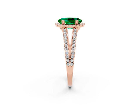 Rose gold Oval Cut Emerald Halo Split Shank Engagement Ring_14