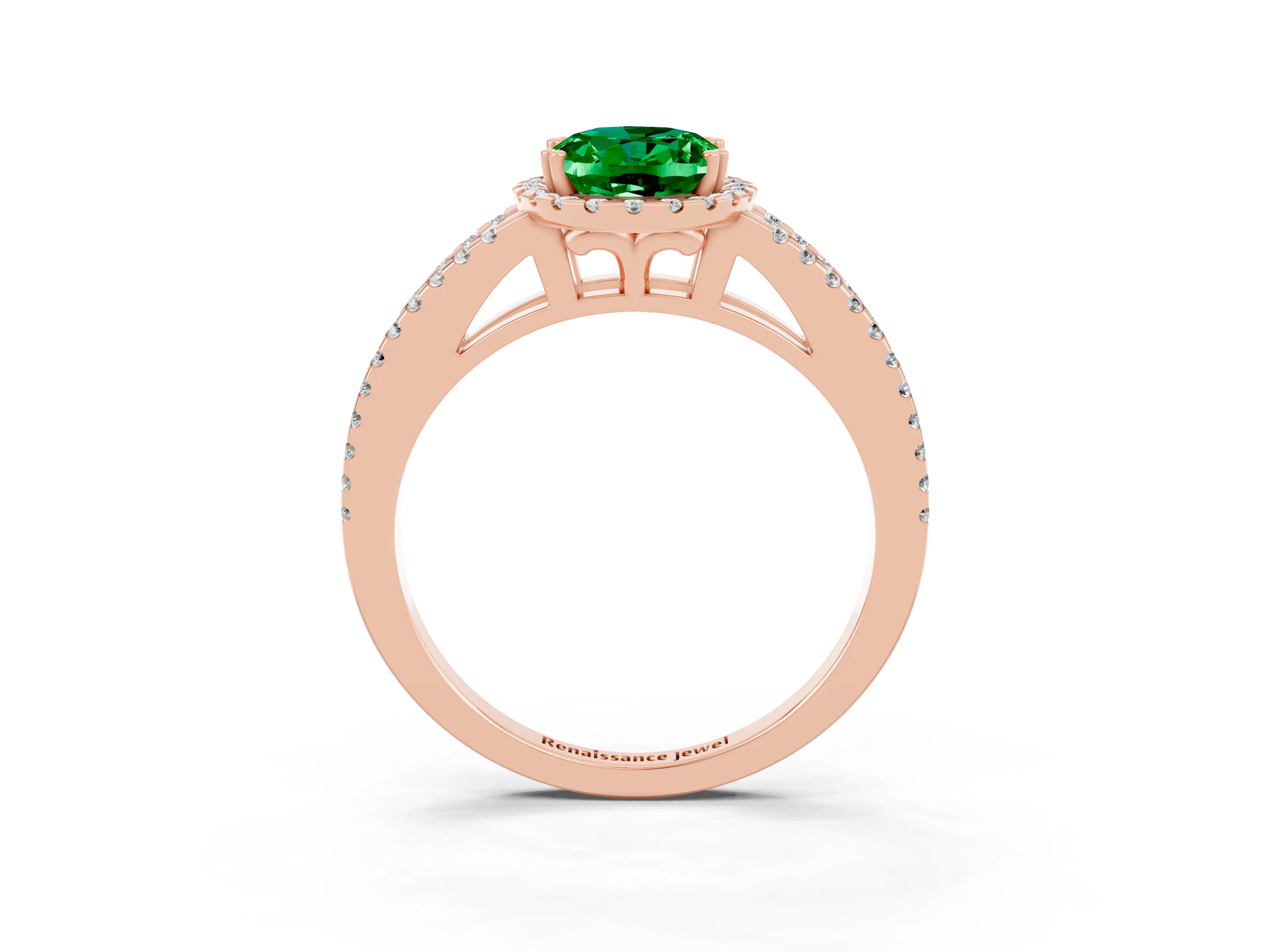 Rose gold Oval Cut Emerald Halo Split Shank Engagement Ring_15