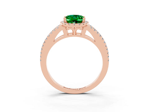 Rose gold Oval Cut Emerald Halo Split Shank Engagement Ring_15