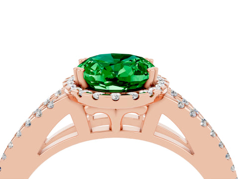 Rose gold Oval Cut Emerald Halo Split Shank Engagement Ring_16