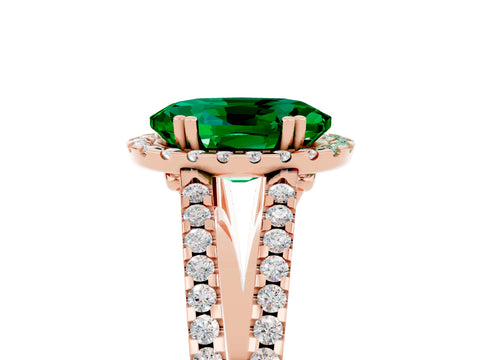 Rose gold Oval Cut Emerald Halo Split Shank Engagement Ring_17